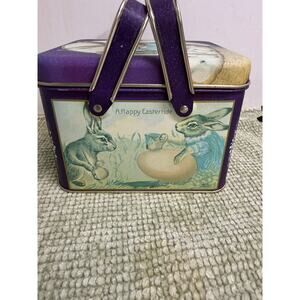 Vintage Easter Tin Basket Chein Bristol Ware Bunny Litho 1984 USA